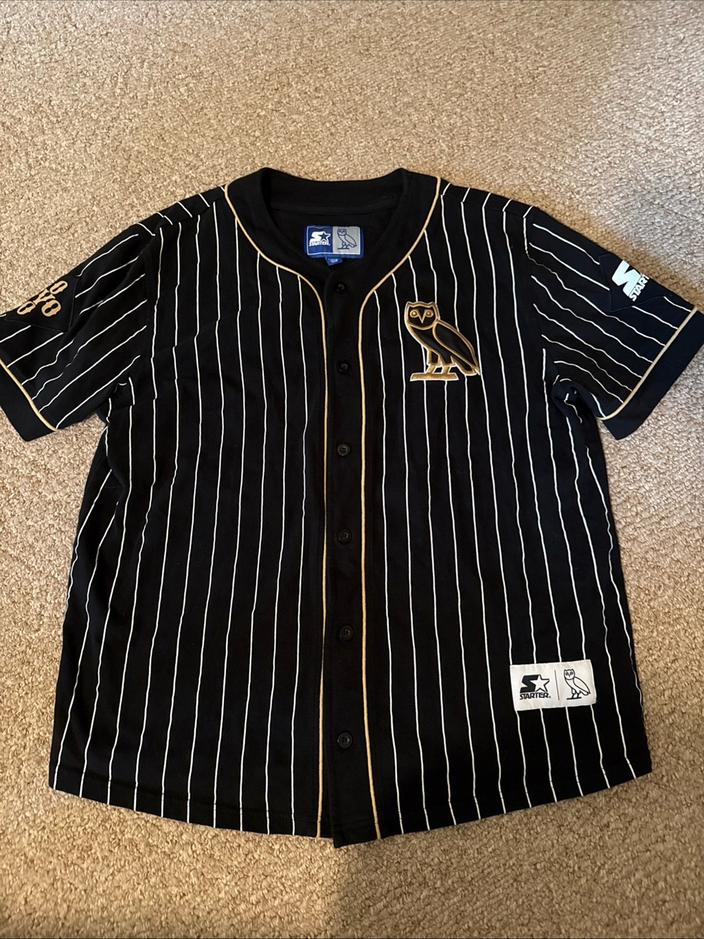 OVO mens Black Pinstripe Baseball Jersey